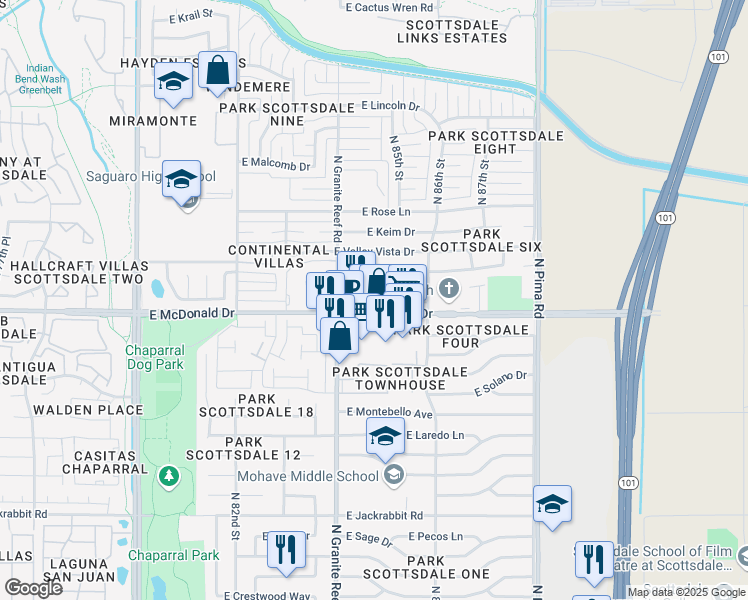 map of restaurants, bars, coffee shops, grocery stores, and more near in Scottsdale