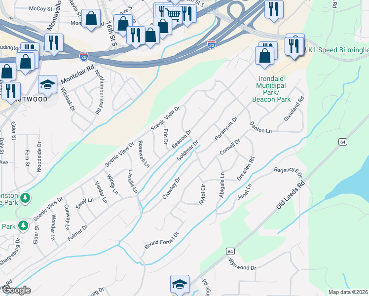 map of restaurants, bars, coffee shops, grocery stores, and more near 5188 Goldmar Drive in Irondale