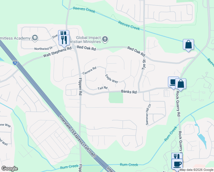 map of restaurants, bars, coffee shops, grocery stores, and more near 304 Nicole Terrace in Stockbridge