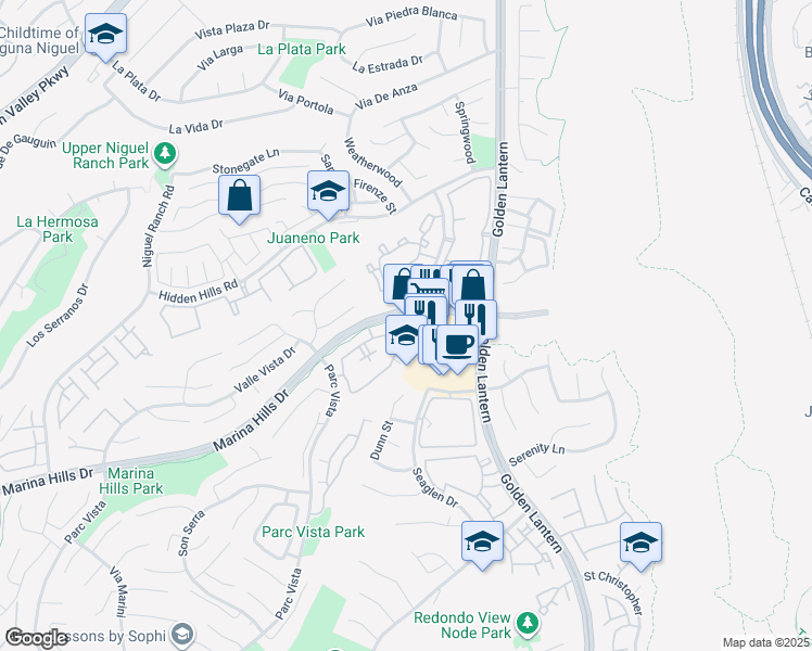 map of restaurants, bars, coffee shops, grocery stores, and more near 211 Chandon in Laguna Niguel