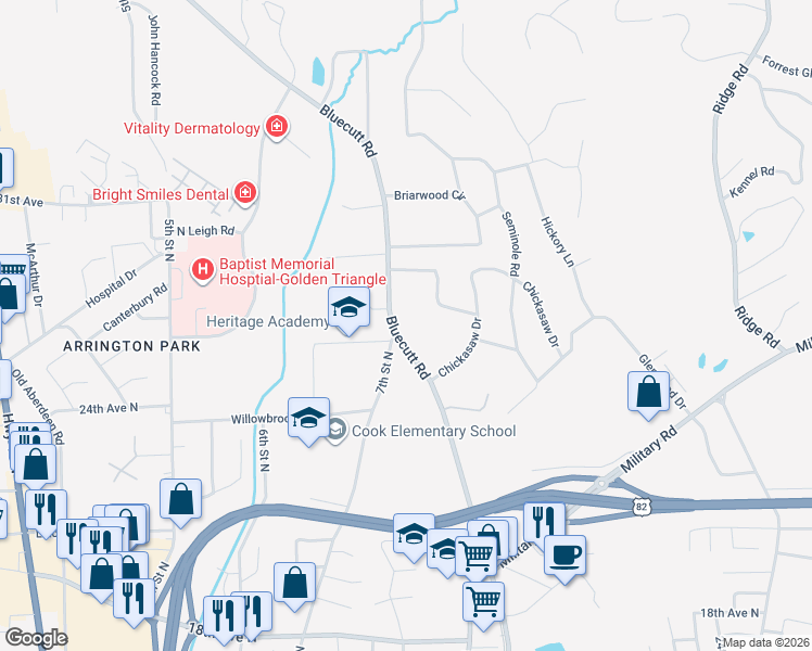 map of restaurants, bars, coffee shops, grocery stores, and more near 2007 Choctaw Road in Columbus