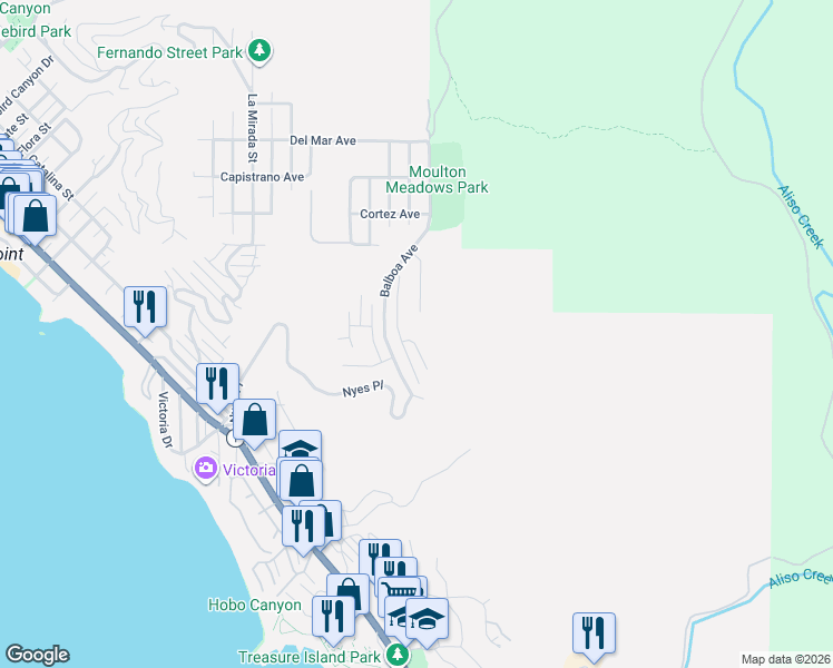 map of restaurants, bars, coffee shops, grocery stores, and more near 742 Barracuda Way in Laguna Beach