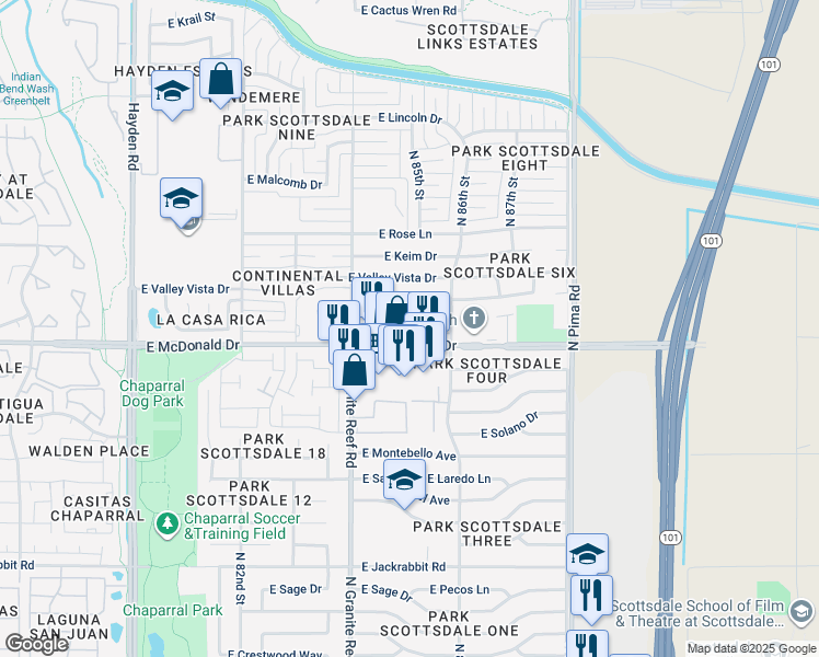 map of restaurants, bars, coffee shops, grocery stores, and more near in Scottsdale