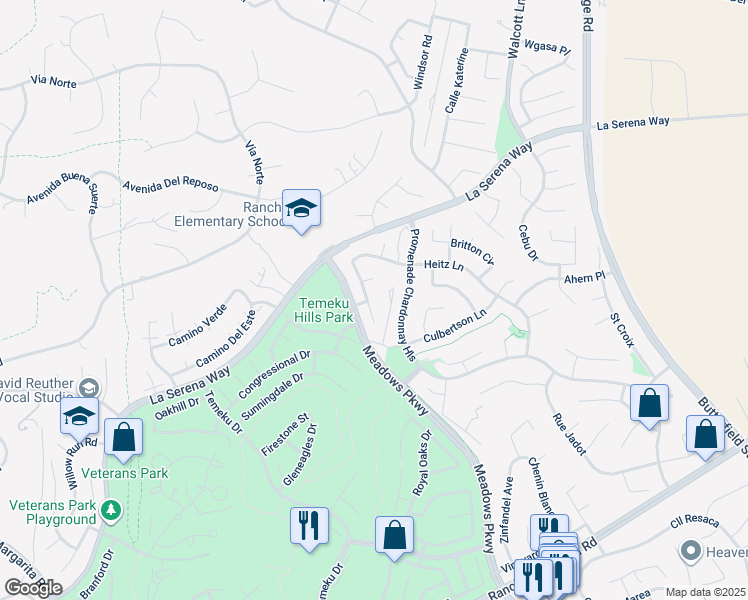 map of restaurants, bars, coffee shops, grocery stores, and more near 41120 Vintage Circle in Temecula