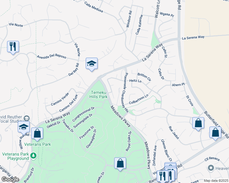 map of restaurants, bars, coffee shops, grocery stores, and more near 41120 Vintage Circle in Temecula