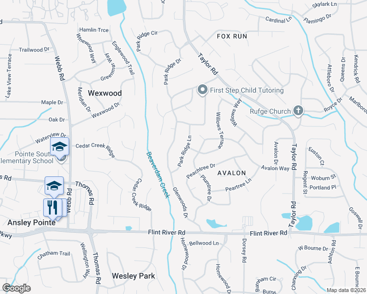 map of restaurants, bars, coffee shops, grocery stores, and more near 8427 Park Ridge Lane in Riverdale