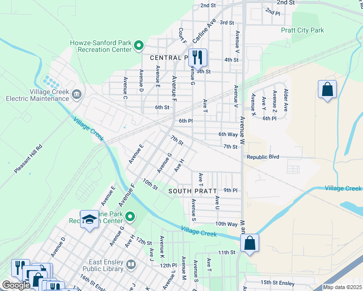 map of restaurants, bars, coffee shops, grocery stores, and more near 700 Avenue G in Birmingham