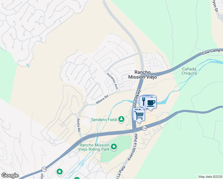 map of restaurants, bars, coffee shops, grocery stores, and more near 10 Pampana Street in Ladera Ranch