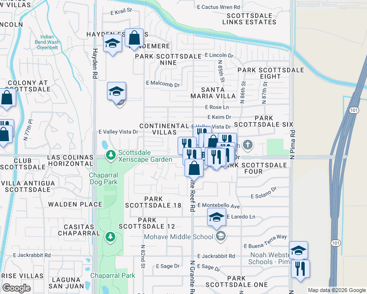 map of restaurants, bars, coffee shops, grocery stores, and more near 8310 East McDonald Drive in Scottsdale
