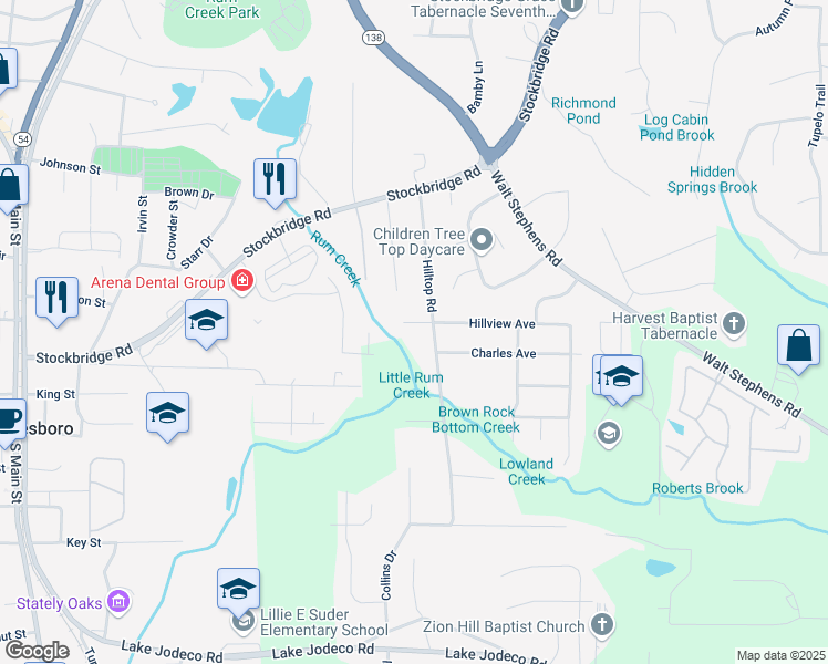 map of restaurants, bars, coffee shops, grocery stores, and more near 1607 Hillview Avenue in Jonesboro