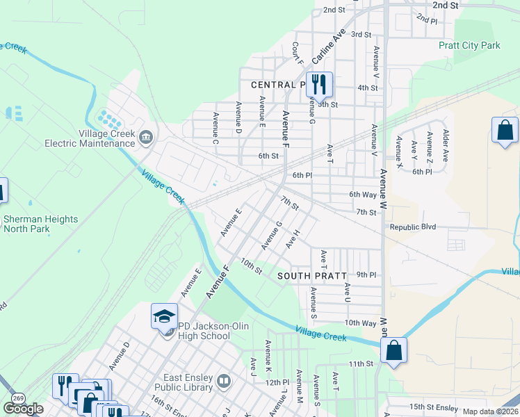map of restaurants, bars, coffee shops, grocery stores, and more near 713 Avenue F in Birmingham