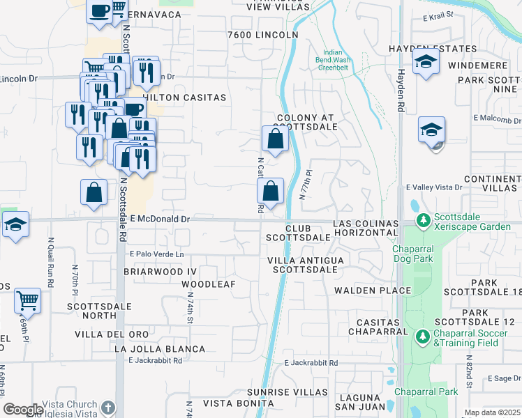 map of restaurants, bars, coffee shops, grocery stores, and more near North Cattletrack Road in Scottsdale