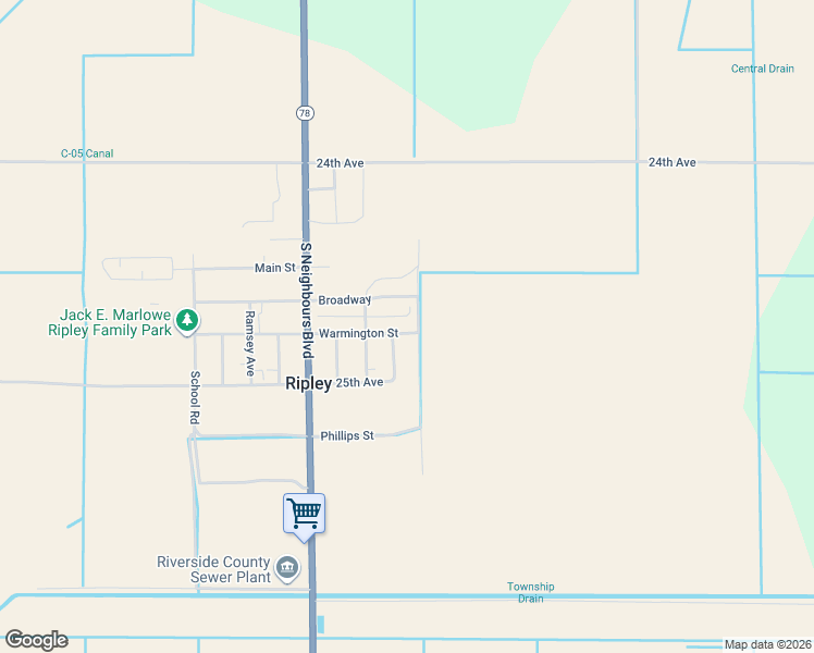 map of restaurants, bars, coffee shops, grocery stores, and more near 13770 Warmington Street in Ripley
