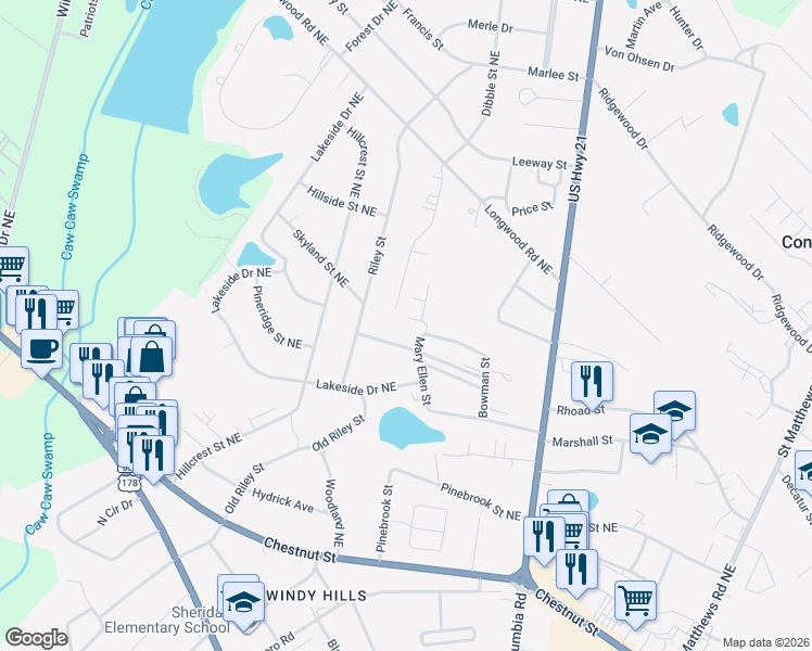 map of restaurants, bars, coffee shops, grocery stores, and more near Fern in Orangeburg