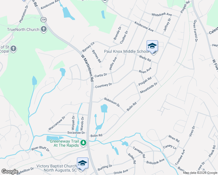 map of restaurants, bars, coffee shops, grocery stores, and more near 1809 Courtney Drive in North Augusta