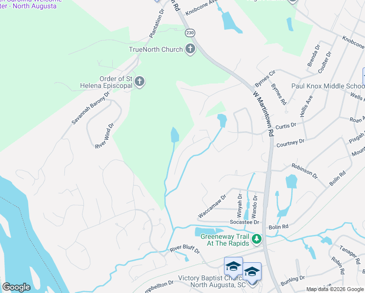 map of restaurants, bars, coffee shops, grocery stores, and more near 750 Big Pine Road in North Augusta