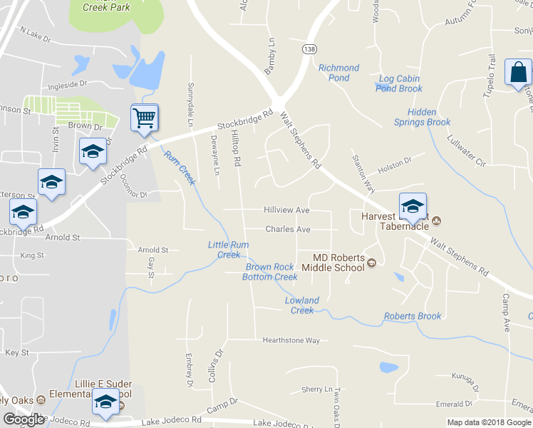 map of restaurants, bars, coffee shops, grocery stores, and more near 1671 Hillview Avenue in Jonesboro