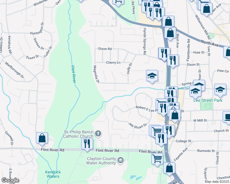 map of restaurants, bars, coffee shops, grocery stores, and more near 620 Sycamore Drive in Jonesboro