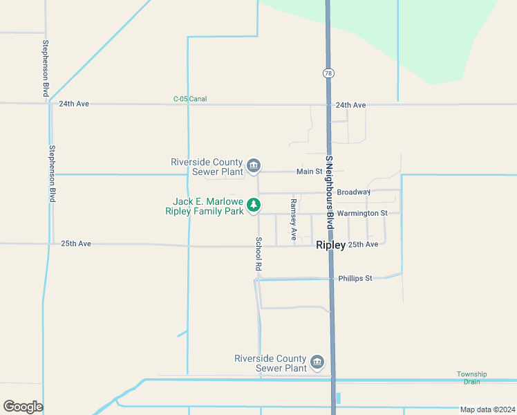 map of restaurants, bars, coffee shops, grocery stores, and more near 14195 Broadway in Ripley