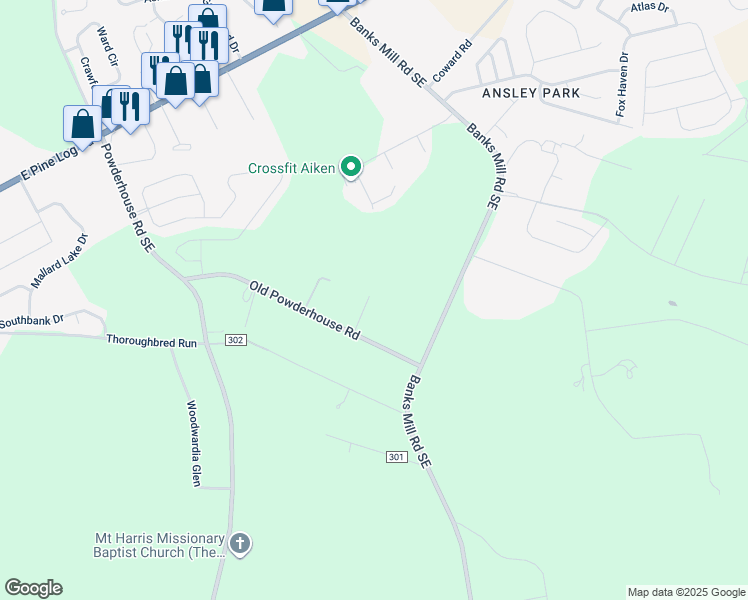 map of restaurants, bars, coffee shops, grocery stores, and more near 160 Riverbirch Drive in Aiken