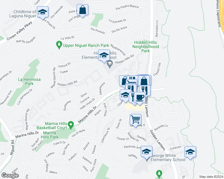 map of restaurants, bars, coffee shops, grocery stores, and more near 26 Mercato in Laguna Niguel