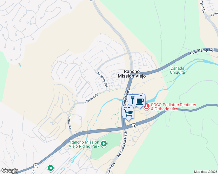 map of restaurants, bars, coffee shops, grocery stores, and more near 16 Ascenso Avenue in San Juan Capistrano