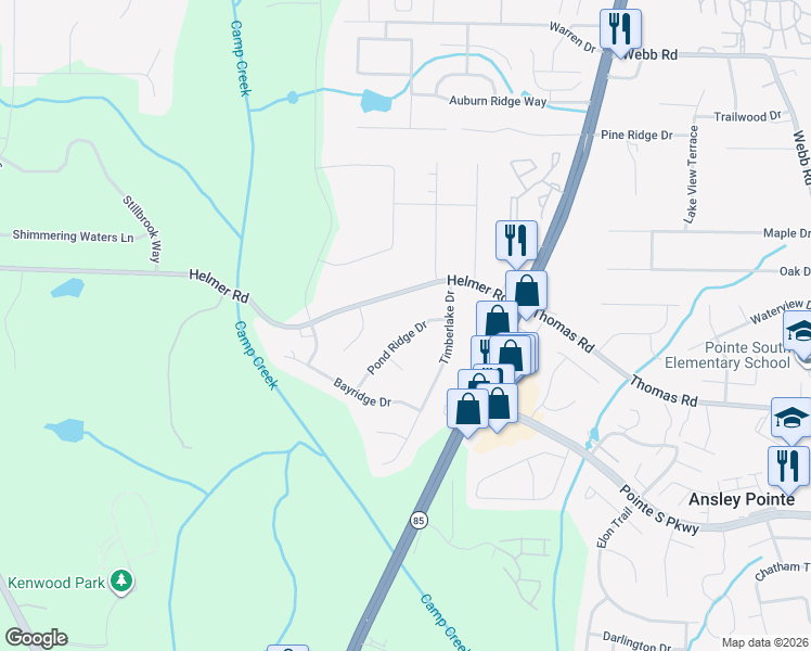 map of restaurants, bars, coffee shops, grocery stores, and more near 1111 Pond Ridge Drive in Riverdale