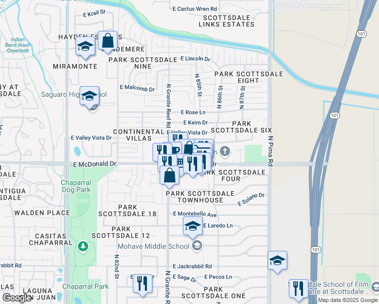 map of restaurants, bars, coffee shops, grocery stores, and more near in Scottsdale