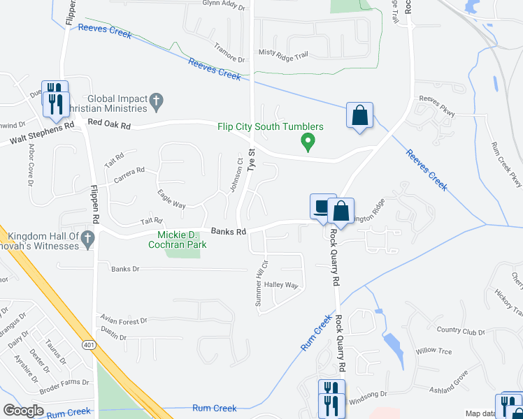 map of restaurants, bars, coffee shops, grocery stores, and more near 48 Bridlewood Court in Stockbridge