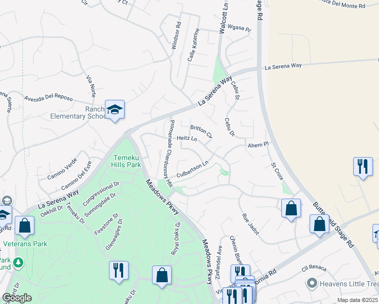 map of restaurants, bars, coffee shops, grocery stores, and more near 31476 Sonoma Lane in Temecula