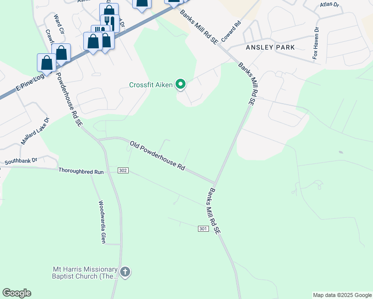 map of restaurants, bars, coffee shops, grocery stores, and more near 160 Riverbirch Drive in Aiken
