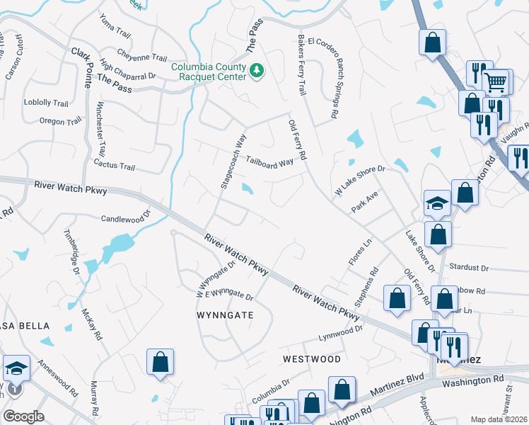 map of restaurants, bars, coffee shops, grocery stores, and more near 3733 Pine Ridge Run in Martinez