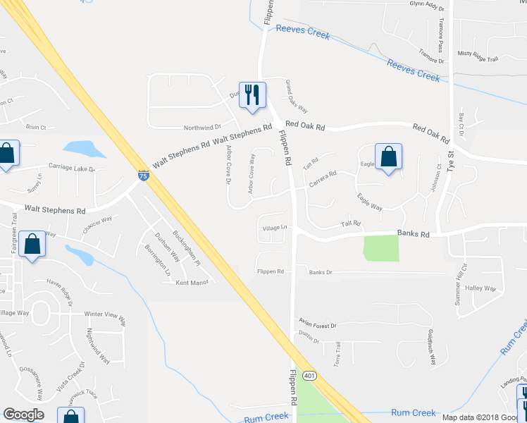 map of restaurants, bars, coffee shops, grocery stores, and more near 505 Village Circle in Stockbridge
