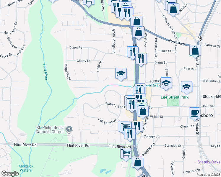 map of restaurants, bars, coffee shops, grocery stores, and more near 8423 Stonewall Jackson Drive in Jonesboro