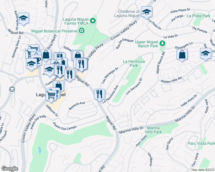 map of restaurants, bars, coffee shops, grocery stores, and more near 24241 Via Aquara Avenue in Laguna Niguel