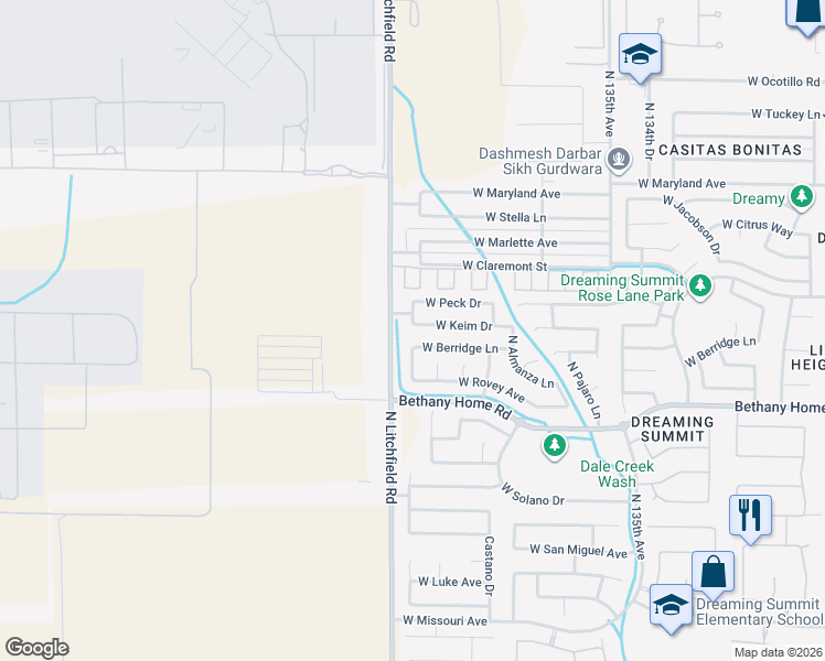 map of restaurants, bars, coffee shops, grocery stores, and more near 6126 North Laguna Drive in Litchfield Park