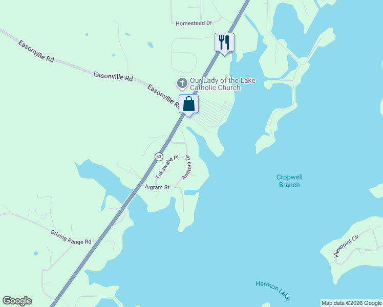 map of restaurants, bars, coffee shops, grocery stores, and more near 126 Amitola Drive in Pell City