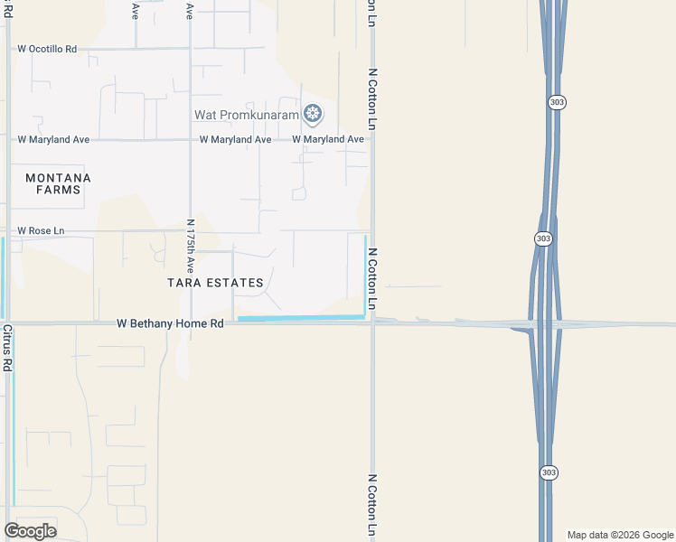 map of restaurants, bars, coffee shops, grocery stores, and more near 6120 North 171st Lane in Waddell