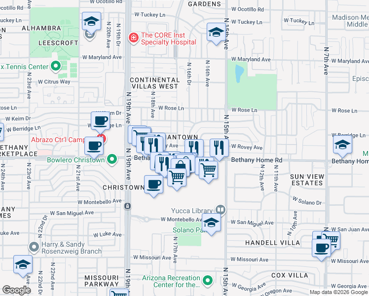 map of restaurants, bars, coffee shops, grocery stores, and more near 6027 North 17th Avenue in Phoenix