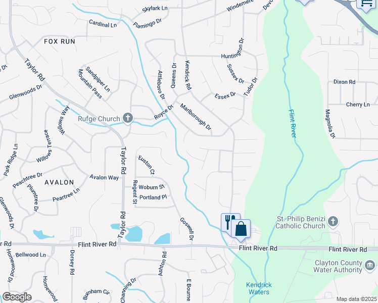 map of restaurants, bars, coffee shops, grocery stores, and more near 252 Sunshine Trail in Jonesboro