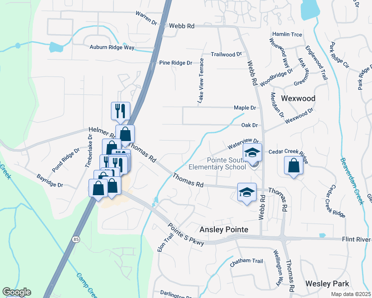 map of restaurants, bars, coffee shops, grocery stores, and more near 8453 Alden Drive in Riverdale