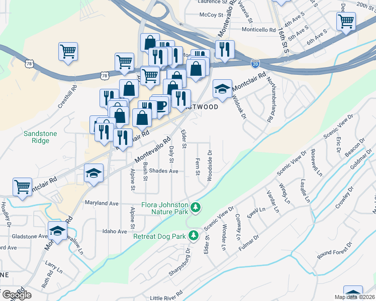 map of restaurants, bars, coffee shops, grocery stores, and more near 4909 Pittman Avenue in Irondale