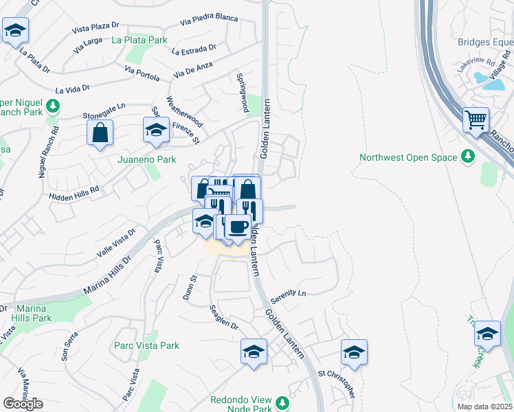 map of restaurants, bars, coffee shops, grocery stores, and more near Golden Lantern & Marina Hills Dr in Laguna Niguel