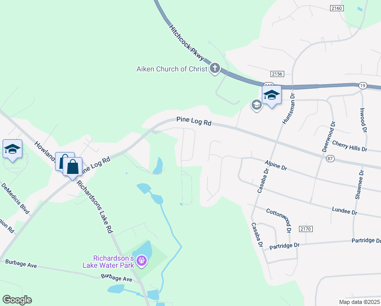 map of restaurants, bars, coffee shops, grocery stores, and more near 277 Kemper Downs Drive in Aiken