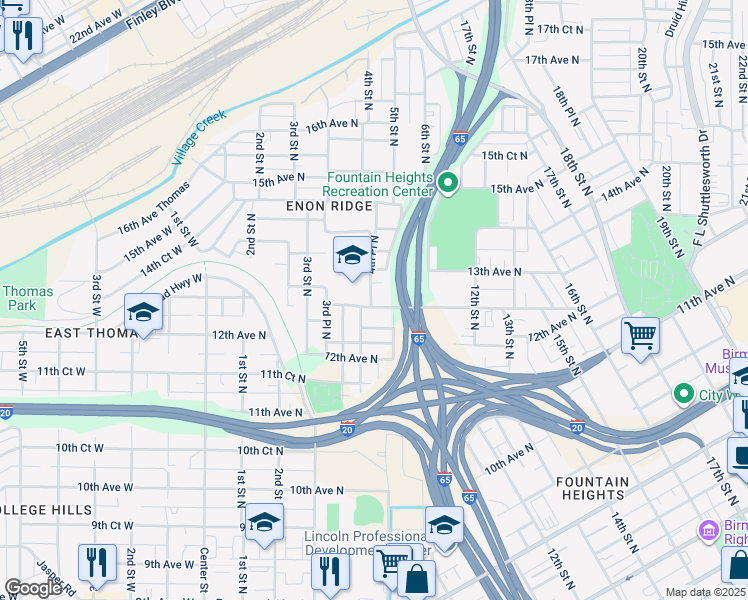 map of restaurants, bars, coffee shops, grocery stores, and more near 1239 4th Place North in Birmingham