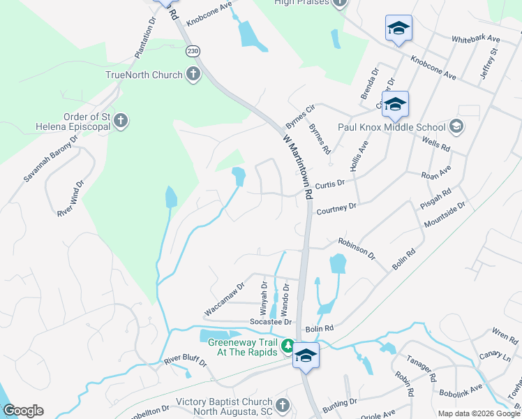 map of restaurants, bars, coffee shops, grocery stores, and more near 790 Big Pine Road in North Augusta