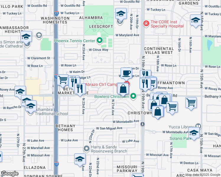map of restaurants, bars, coffee shops, grocery stores, and more near 6024 North 21st Avenue in Phoenix