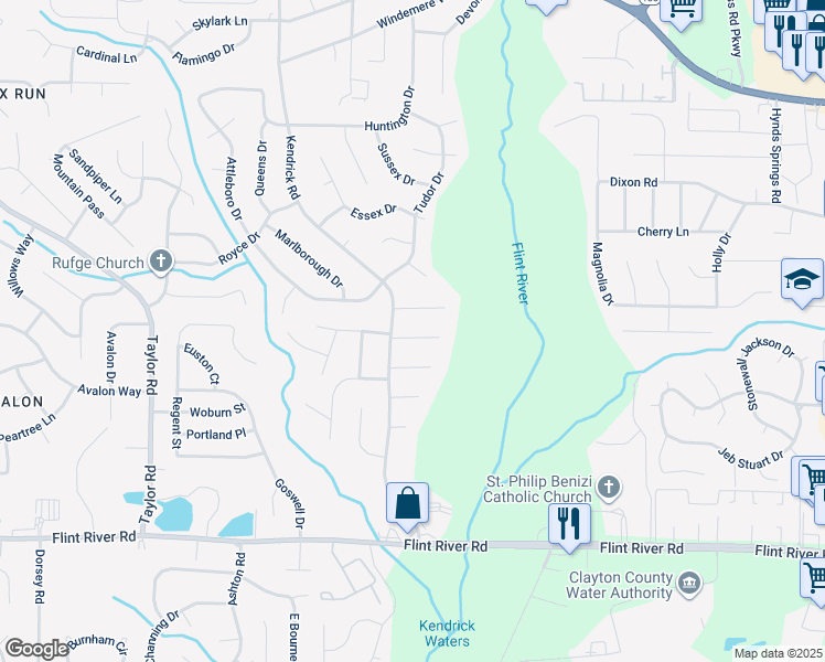 map of restaurants, bars, coffee shops, grocery stores, and more near 324 Cynthia Court in Jonesboro