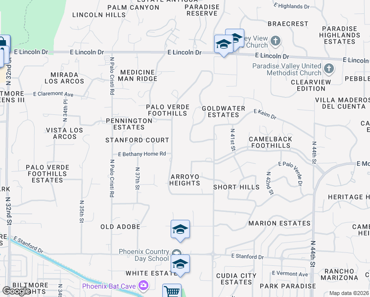 map of restaurants, bars, coffee shops, grocery stores, and more near 3951 East Paradise View Drive in Paradise Valley