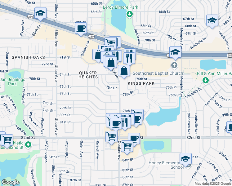 map of restaurants, bars, coffee shops, grocery stores, and more near 4404 76th Street in Lubbock